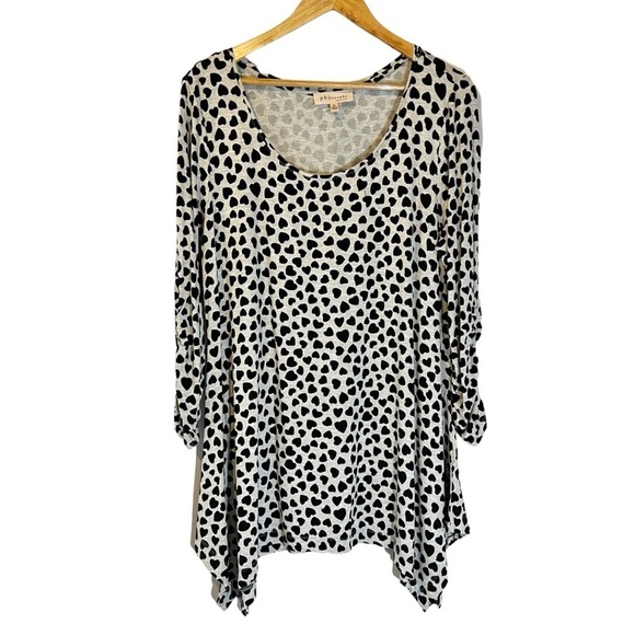 Philosophy Heart Print Grey & Black Long Line Swing Flowy Tunic Top - Picture 1 of 5